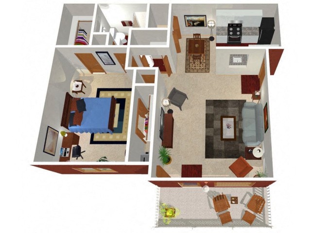 Floor plan for 1 bed, 1 bath, 850 sqft